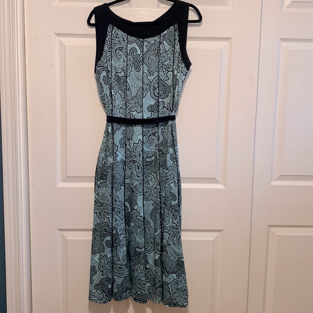 Black and Turquoise Paisley Midi Dress